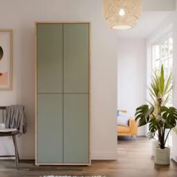 "Rackhams Alice Springs Shoe Cabinet with 4 Doors Push-to-Open in Artisan Oak and Sage Green Doors - Matt - Standard - Artisan Oak & Sage Green "