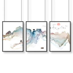 Rackhams Art prints set of 3 - Japanese Sunset art prints - A2 16.54 x 23.39 in / 42 x 59.4 cm - Satin Photo paper 280 gsm - Oak Frame - thumbnail 4
