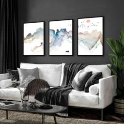 Rackhams Art prints set of 3 - Japanese Sunset art prints - A2 16.54 x 23.39 in / 42 x 59.4 cm - Satin Photo paper 280 gsm - Oak Frame - thumbnail 2