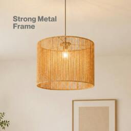 Rackhams Lamp Shade Boho Woven Paper Rope Metal Frame Easy Fit Pendant Yellow - thumbnail 5