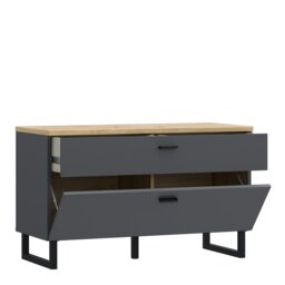 Rackhams Klara TV Unit with 1 Drawer 1 Flip Door in Grey and Oak - 1 - thumbnail 3