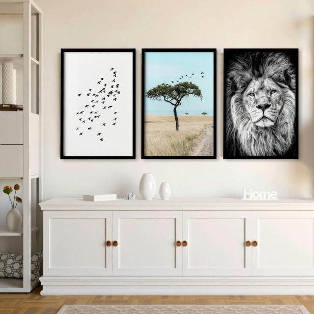 Rackhams Living Room Wall Art Canvas - Set of 3 African Wildlife Wall art Prints - 20 x 30 in / 50 x 76 cm - Polyester Canvas 260 gsm - Canvas wrapped - image 1
