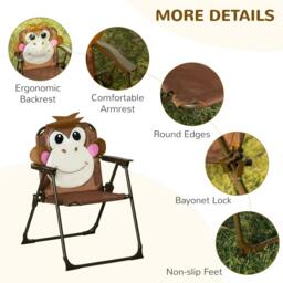 Rackhams Kids Bistro Table and Chair Set, Outdoor Folding Garden Furniture w/Monkey Design, Removable, Adjustable Sun Umbrella, Ages 3-6 Years - Brown - thumbnail 6