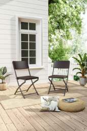 Rackhams Set of 2 Outdoor Rattan Plastic Folding Chairs - Brown