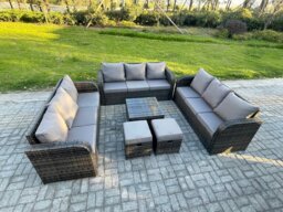 Rackhams 11 Seater Rattan Outdoor Furniture Set Patio Garden Sofa Set with Square Coffee Table 3 Seater Sofa Dark Grey Mixed - thumbnail 2