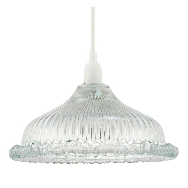 Rackhams Modern Clear Line Ribbed Glass Pendant Light Shade with Moulded Edge - image 1