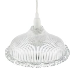 Rackhams Modern Clear Line Ribbed Glass Pendant Light Shade with Moulded Edge - thumbnail 3