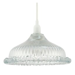 Rackhams Modern Clear Line Ribbed Glass Pendant Light Shade with Moulded Edge