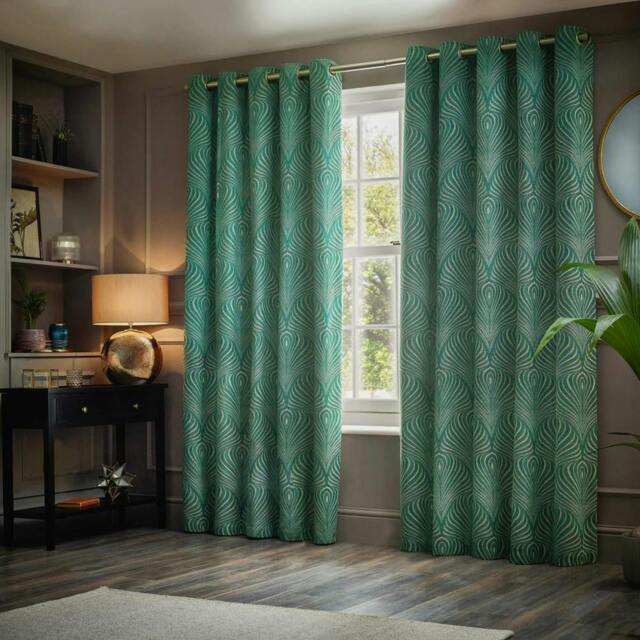 Rackhams Gatsby Jacquard Eyelet Curtains - Emerald - 117cm x 137cm - Emerald - 100% Mixed - image 1