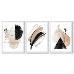Rackhams Abstract Black Beige Set of 3 Watercolour Shapes Framed Wall Art - 50x70cm - Light Grey - thumbnail 5
