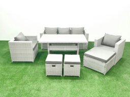 Rackhams Garden Dining Set Outdoor Rattan Furniture Set with Sofa Dining Table 2 Chairs 3 Footstools Light Grey Mixed - thumbnail 2