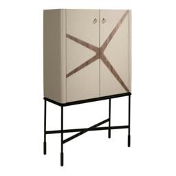 Rackhams Tall Sideboard in Leatherette, Walnut and Black Steel 3280 - thumbnail 1