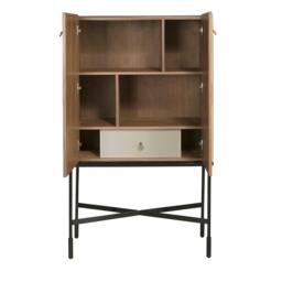 Rackhams Tall Sideboard in Leatherette, Walnut and Black Steel 3280 - thumbnail 6