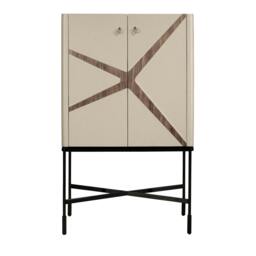 Rackhams Tall Sideboard in Leatherette, Walnut and Black Steel 3280 - thumbnail 2