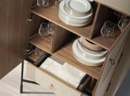 Rackhams Tall Sideboard in Leatherette, Walnut and Black Steel 3280 - thumbnail 5
