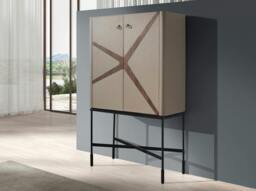 Rackhams Tall Sideboard in Leatherette, Walnut and Black Steel 3280 - thumbnail 3
