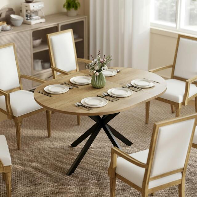 Rackhams Extendable Dining Table for 4-6 with X-Shape Base, Natural Wood - image 1