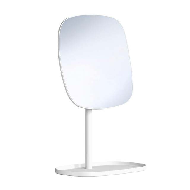 Rackhams Matt White Mirror with Storage Tray (192 x 192mm) Freestanding 7x Magnification Bathroom Makeup or Shaving Mirror - image 1