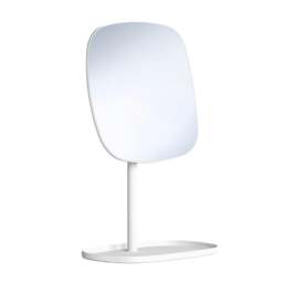 Rackhams Matt White Mirror with Storage Tray (192 x 192mm) Freestanding 7x Magnification Bathroom Makeup or Shaving Mirror
