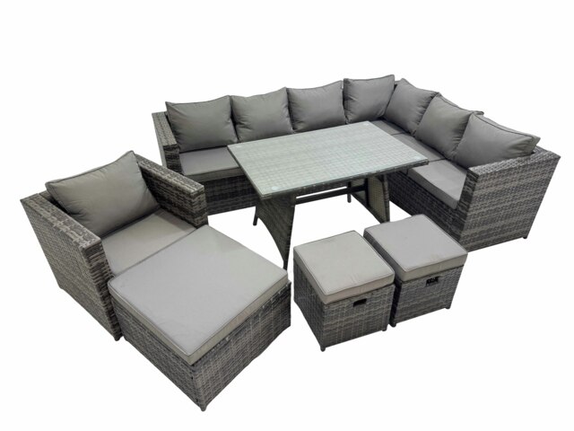 Rackhams Rattan garden furniture Patio Furniture Sets with Dining Table 3 Stools Dark Grey Mixed - image 1