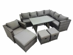 Rackhams Rattan garden furniture Patio Furniture Sets with Dining Table 3 Stools Dark Grey Mixed - thumbnail 1
