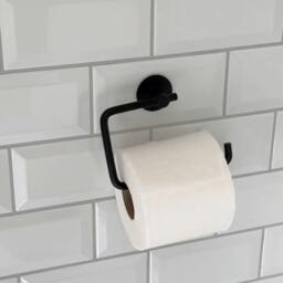 Rackhams Black Stainless Steel Toilet Roll Holder Self Adhesive Bathroom Wall Mounted - thumbnail 2