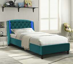 Rackhams Fabric Bedframe with LED Headboard Grey Green 3ft 4ft6 5ft Bedroom Furniture - Green - Double - thumbnail 4