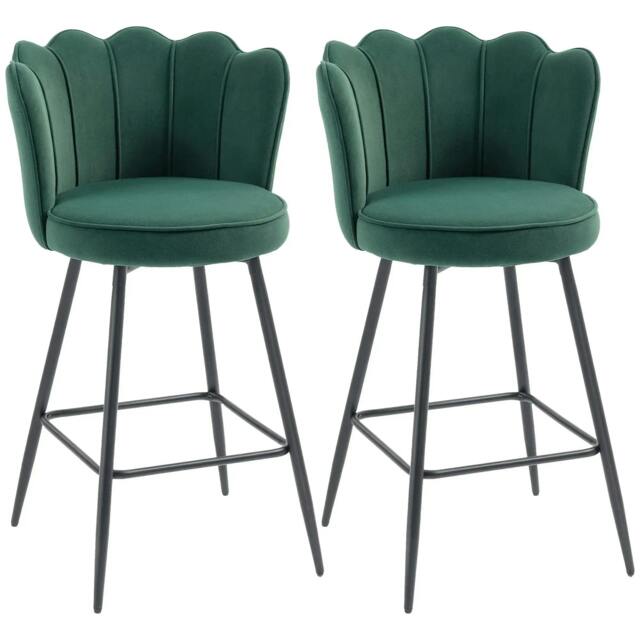 Rackhams Set of Two Velvet-Feel Lotus Bar Stools - Dark Green