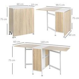 Rackhams Folding Table with Storage Shelves Oak, White - thumbnail 4