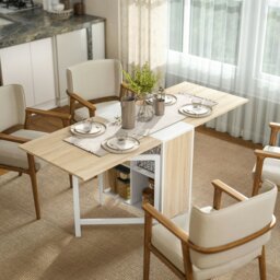 Rackhams Folding Table with Storage Shelves Oak, White