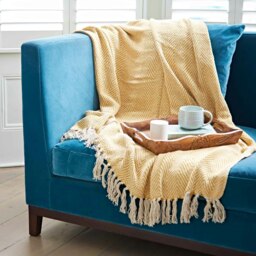 Rackhams Chevron Recycled Cotton Throw - Mustard