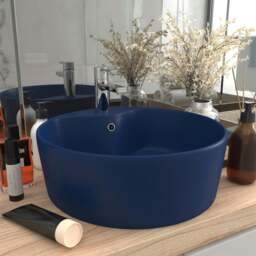 Rackhams Luxury Wash Basin with Overflow Matt Dark Blue 36x13 cm Ceramic - thumbnail 1