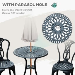 Rackhams Garden Bistro Set Outdoor Table Chairs Aluminium Patio Lawn Furniture - Black - Cast aluminium - 63cm x 63cm x 65cm - thumbnail 3