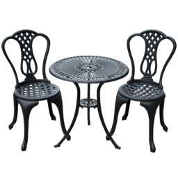 Rackhams Garden Bistro Set Outdoor Table Chairs Aluminium Patio Lawn Furniture - Black - Cast aluminium - 63cm x 63cm x 65cm - thumbnail 2