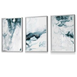 Rackhams Abstract Teal and White Set of 3 Framed Wall Art - 50x70cm - Silver