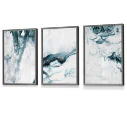 Rackhams Abstract Teal and White Set of 3 Framed Wall Art - 50x70cm - Silver - thumbnail 5