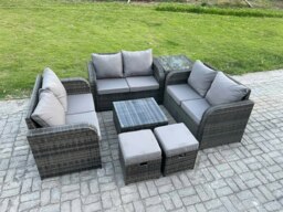 Rackhams Outdoor Garden Furniture Sets 8 Seater Wicker Rattan Furniture Sofa Sets with Square Coffee Table Love seat Sofa 2 Small Footstools Side Table - thumbnail 1