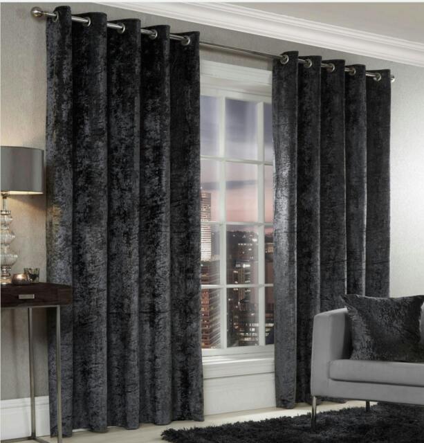 "Rackhams Crushed Velvet Eyelet Curtains - Cream - 66"" x 90"""