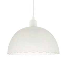 Rackhams Classic Frosted White Pendant Shade with Fluted Edge and Etched Lines - thumbnail 2