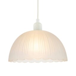 Rackhams Classic Frosted White Pendant Shade with Fluted Edge and Etched Lines - thumbnail 1