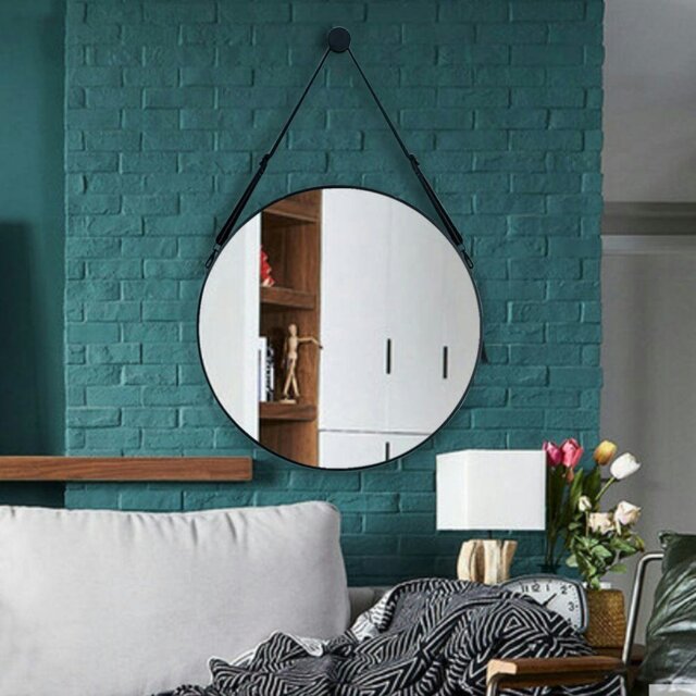 Rackhams Retro Round Hanging Mirror with Adjustable Leather Strap - 60CM - image 1