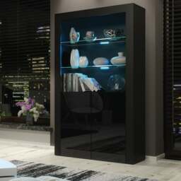 Rackhams Premium 170cm Cabinet Sideboard Black High Gloss Doors Display Unit & Free LED Lights
