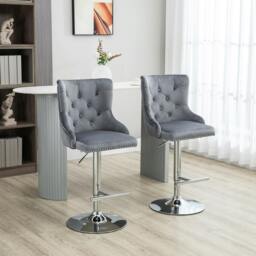 Rackhams Adjustable Bar Stools Set of 2, Swivel Bar Chairs w/ Back Footrest, Grey