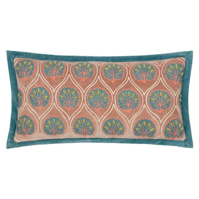 Rackhams Casa Embroidered Cushion Cover - Rose/French Blue - 30cm x 60cm - Rose/French Blue - 100% Cotton - image 1