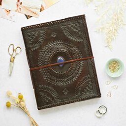 Rackhams Indra Extra Large Embossed & Stitched Leather Photo Album with Semi-Precious Stone - Lapis
