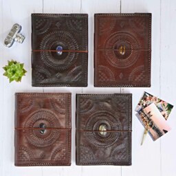 Rackhams Indra Extra Large Embossed & Stitched Leather Photo Album with Semi-Precious Stone - Lapis - thumbnail 2