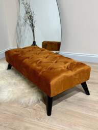 Rackhams Premium Burnt Orange Velvet Footstool Pouffe – Luxury UK Ottoman - 30 x 20 Inches (76 x 51cm) - thumbnail 1