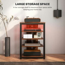 "Rackhams TV Stand with Lights, 4-Tier Storage Shelves for TVs up to 29"" - Brown - Smooth wood effect - 1" - thumbnail 4