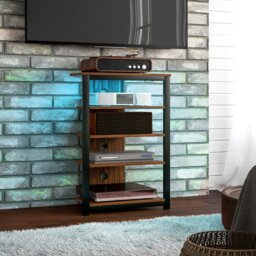 "Rackhams TV Stand with Lights, 4-Tier Storage Shelves for TVs up to 29"" - Brown - Smooth wood effect - 1"