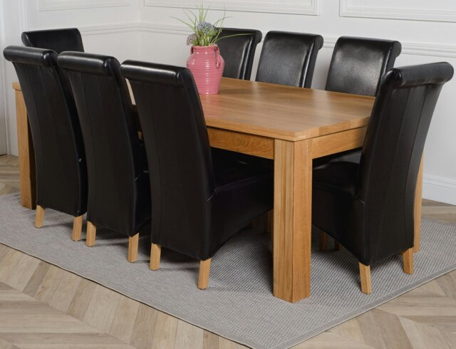 Rackhams Dakota Extra Large Oak Dining Table with Montana Leather Chairs - 8 chairs - Black - image 1